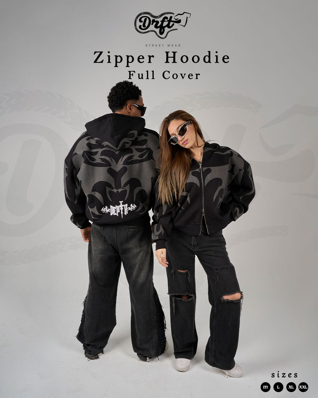 Zipper Hoodie Full Cover - Black