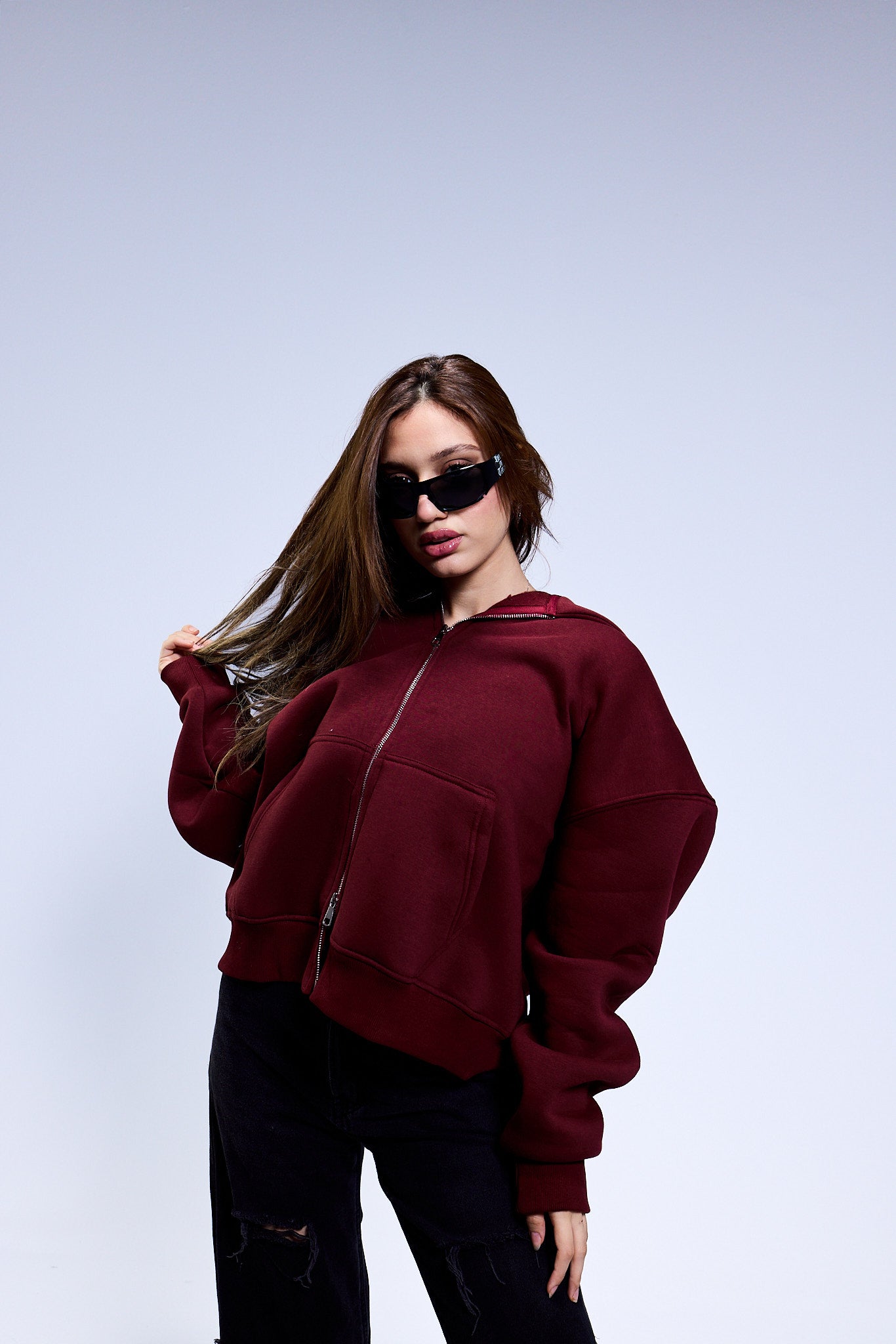 DRFT Box Fit Zip Hoodie - Dark Red