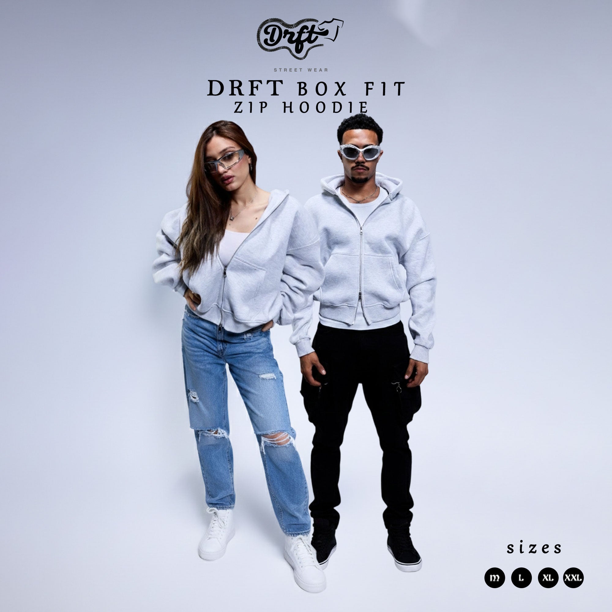 DRFT Box Fit Zip Hoodie - Gray